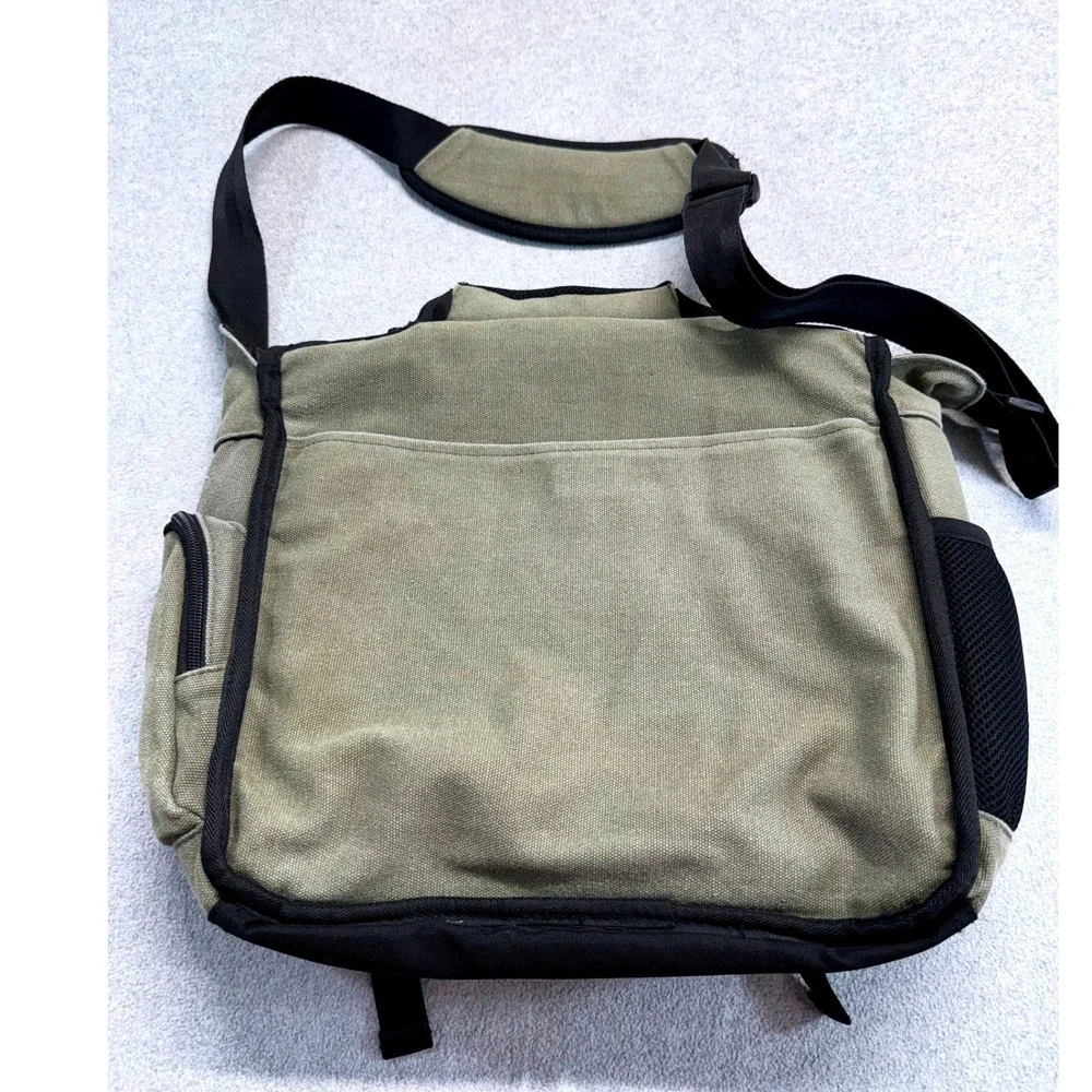SwissGear Wenger Canvas Messenger Laptop Bag Olive Green Crossbody Briefcase